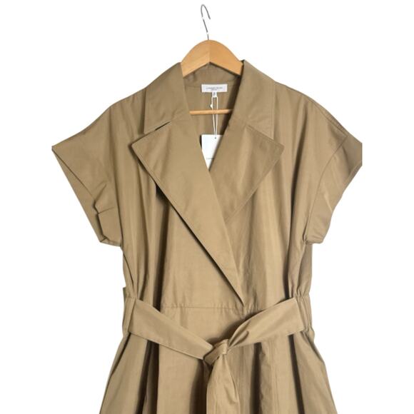 Lafayette 148 New York Women's Short Sleeve Belted Wrap Dress Size L Tan NWT - Picture 4 of 10